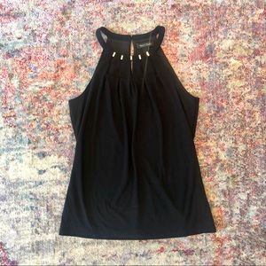 NWOT WHBM Black Sleeveless Blouse w/ Gold Detail